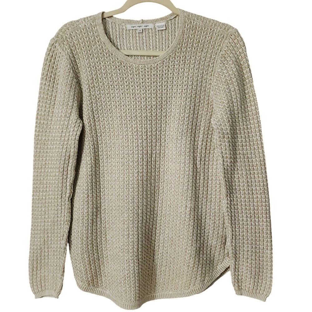 eight eight eight Women's Beige Waffle‎ Knit 100% Cotton Sweater, M